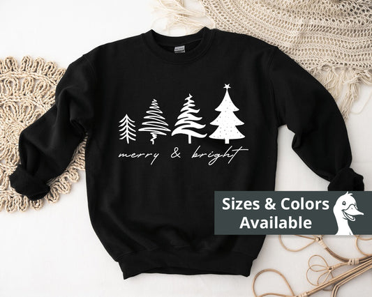 Christmas Trees Sweatshirt |  Merry & Bright Holiday Outfit | Retro Merry Christmas Holiday Gift | Xmas Winter Sweatshirt