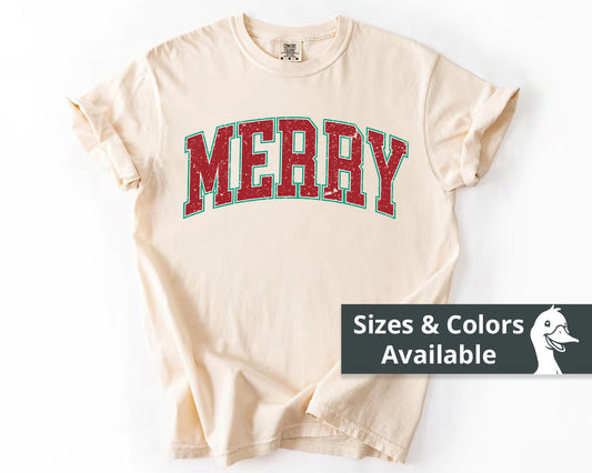 Retro Merry T-shirt | Festive Holiday Tees| Vintage Merry Shirt | Christmas Outfit | Festive Holiday | Christmas Gift