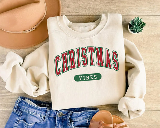 Womens Christmas Sweatshirt | Retro Christmas Vibes Sweatshirt | Holiday Sweater