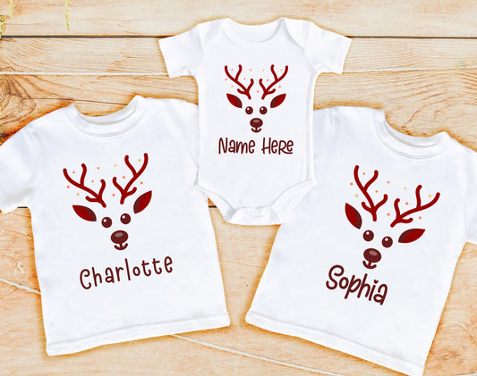 Matching Christmas Kids Shirts | Cute Custom Name Reindeer Graphic Sweatshirt for Family | Funny Customizable Family Christmas Shirts