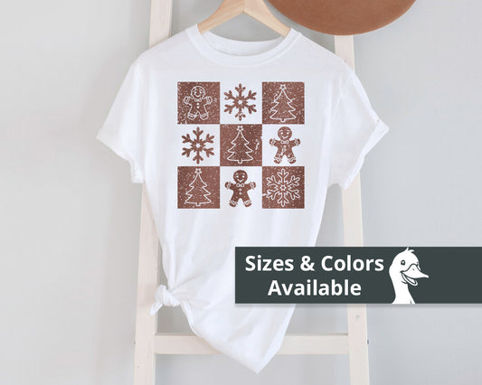 Checkered Gingerbread T-shirt | Retro Tree, Snowlake & Gingerbread Shirt for Men