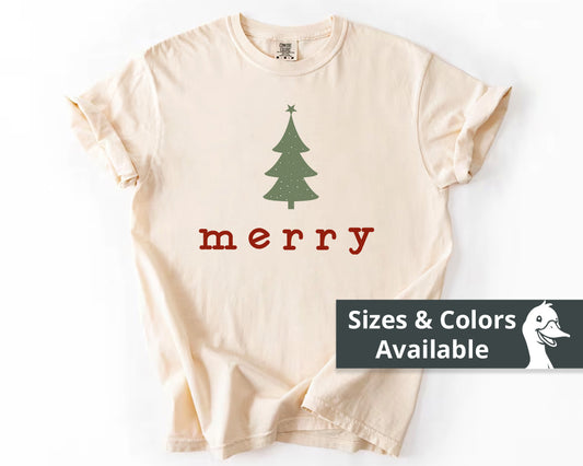 Retro Merry Tree Women Shirt | Merry Christmas Tree Outfit | Festive Holiday Pullover