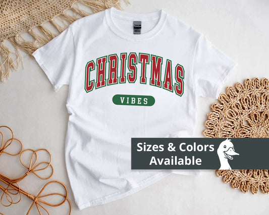 Womens Christmas T-shirt | Retro Christmas Vibes Outfit | Holiday Tees