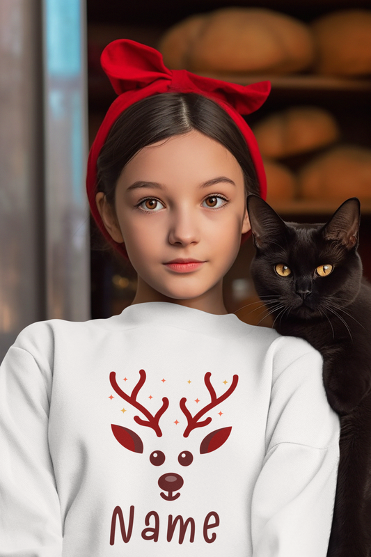 Matching Christmas Kids Shirts | Cute Custom Name Reindeer Graphic Sweatshirt for Family | Funny Customizable Family Christmas Shirts