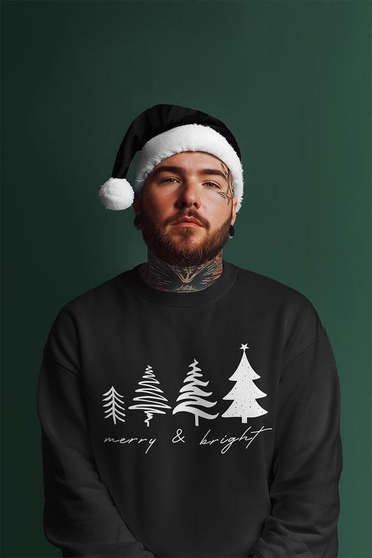 Christmas Trees Sweatshirt |  Merry & Bright Holiday Outfit | Retro Merry Christmas Holiday Gift | Xmas Winter Sweatshirt