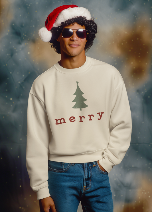 Retro Merry Tree Sweatshirt | Merry Christmas Tree Sweatshirt | Festive Holiday Pullover