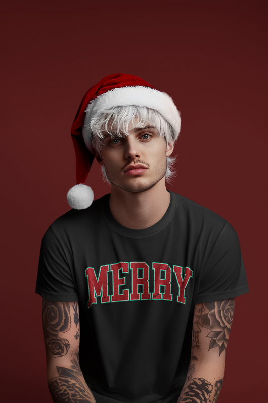 Retro Merry T-shirt | Festive Holiday Tees| Vintage Merry Shirt | Christmas Outfit | Festive Holiday | Christmas Gift