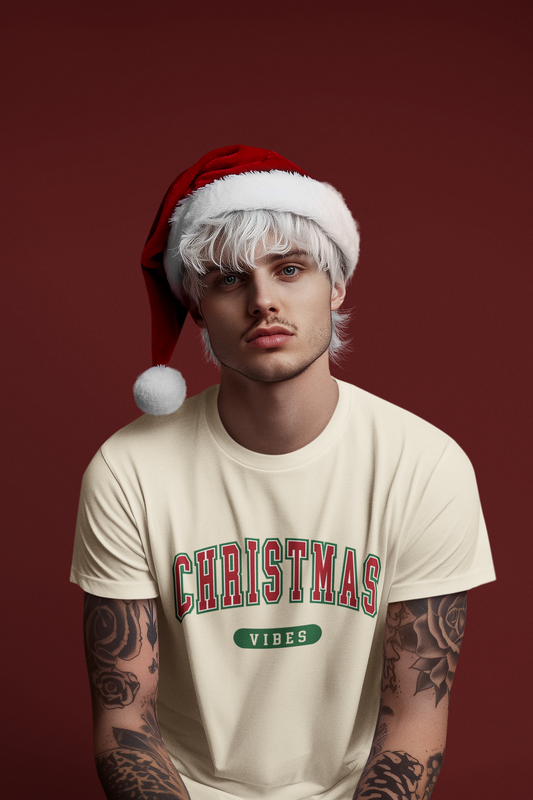 Womens Christmas T-shirt | Retro Christmas Vibes Outfit | Holiday Tees